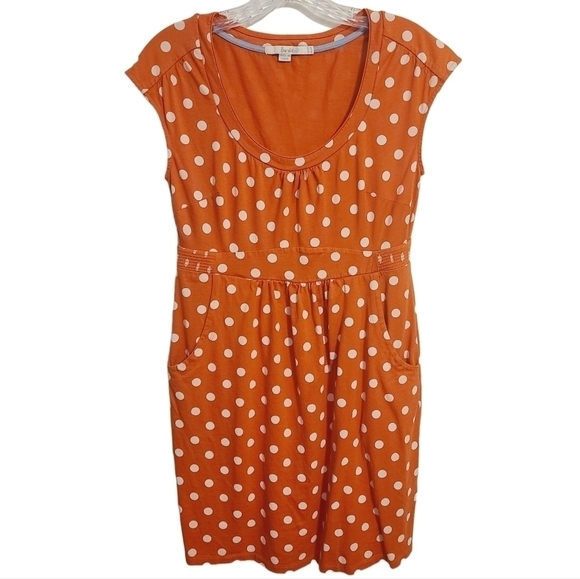 Boden | Women's Orange & White Polka Dot Weekend Jersey Dress (US Size 6P) - Picture 1 of 11